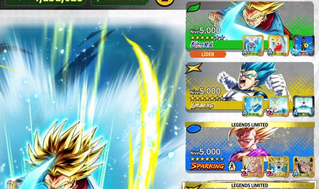 Conta de dragon ball legend com personagens