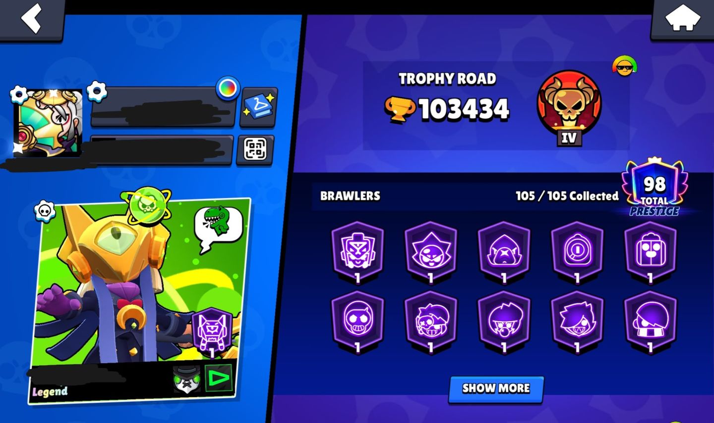 Conta Brawl Stars 103k trofeus || Todas hypercargas e 29 classe 35 legado
