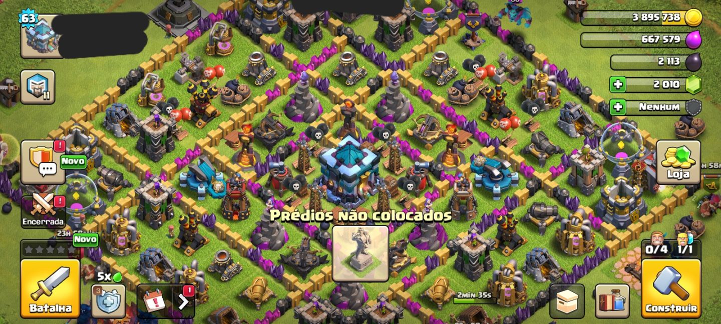 Conta de Clash Of Clan Cv13/nível 63/2050 Gemas/rainha Arqueira Pirata