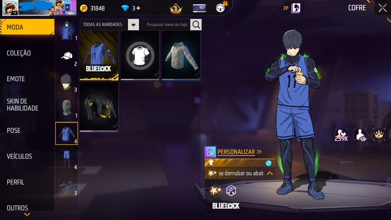 CONTA FREE FIRE SKIN ISAGUI PLATINA COM NICK COLORIDO