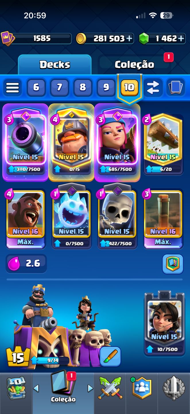 CONTA CLASH ROYALE 11821 Troféus, CORREDOR NVL 16 POSSUI TODAS AS CARTAS