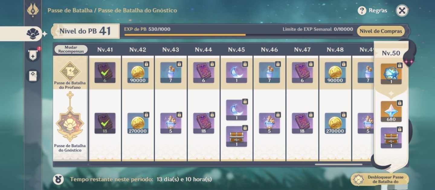 Genshin Impact conta nível 58