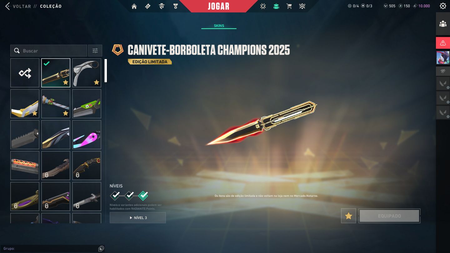 Conta de Valorant-nível Alto- 50skins +. pacote champions 2025 e mais