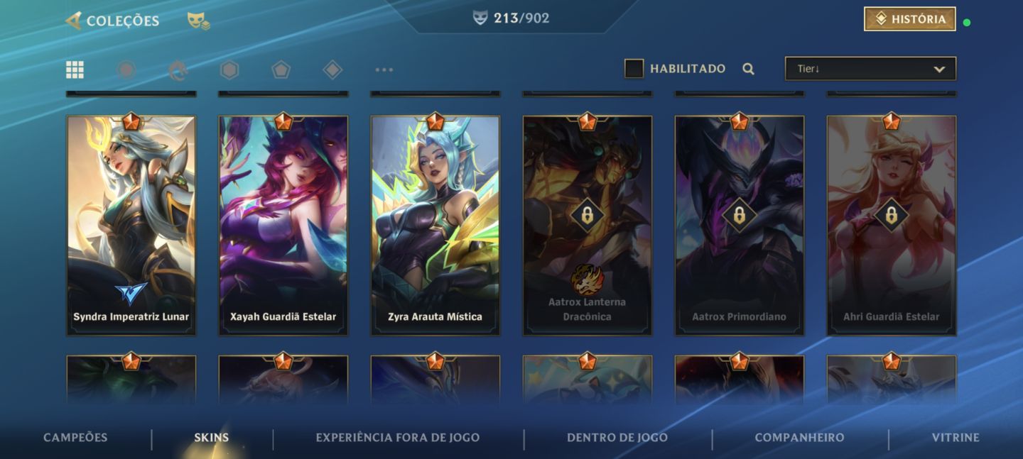 Conta Wild rift 900 essências laranjas, 213 skins