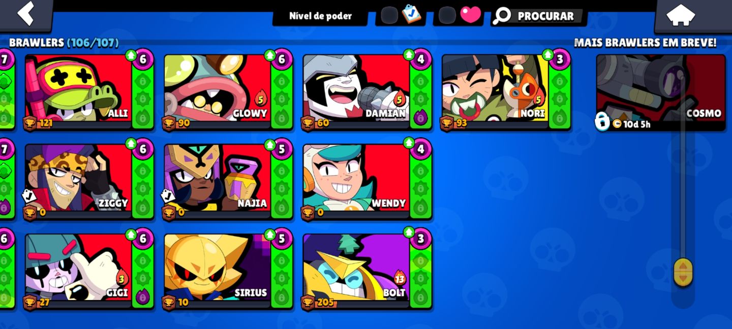 CONTA BRAWL STARS RARA DE 2019 68K TR 106/106 BRAWLERS 446 SKINS 60 HIPER