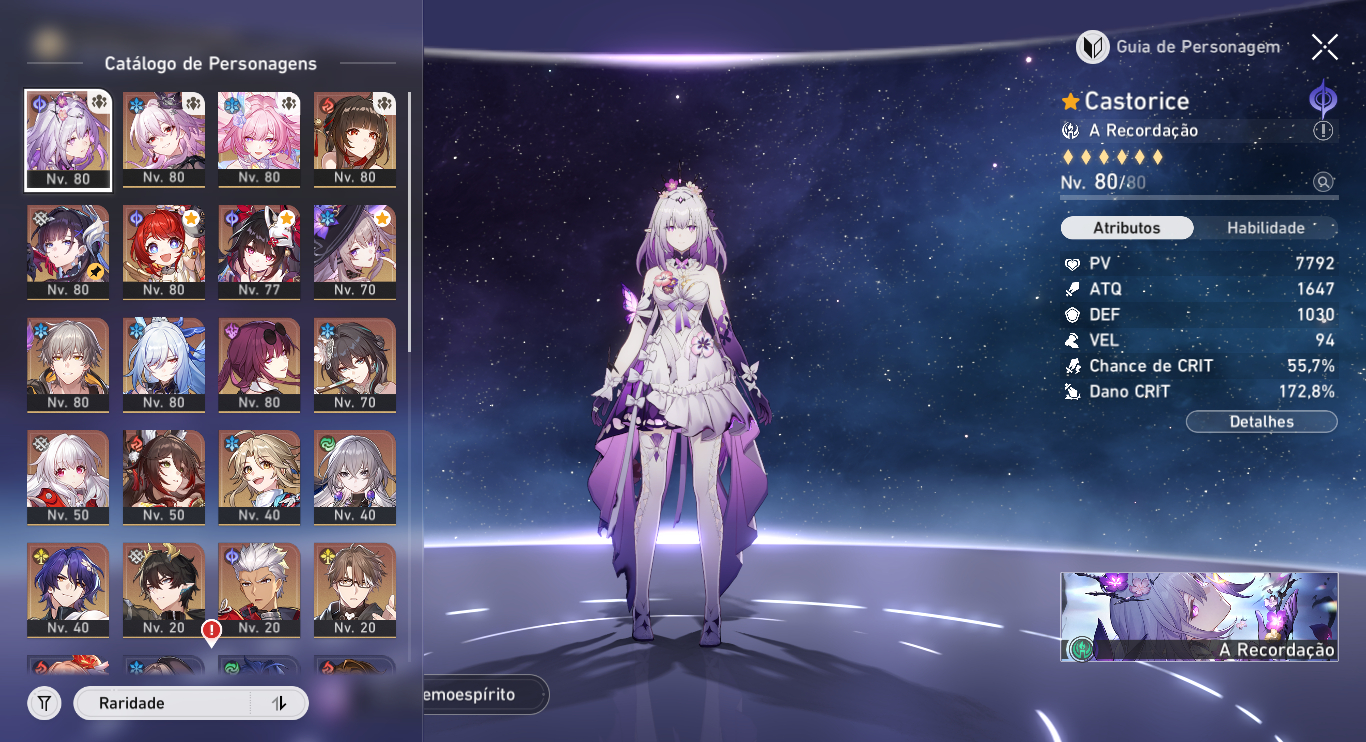 LVL65 Castorice, Cyrene, Evernight, Lingsha, Fugue, Tribbie, Hysilens e archer