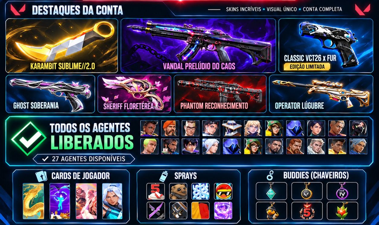 CONTA VALORANT PREMIUM | DIAMANTE | PICO ASCENDENTE 2 | TODOS AGENTES | KARAMBIT