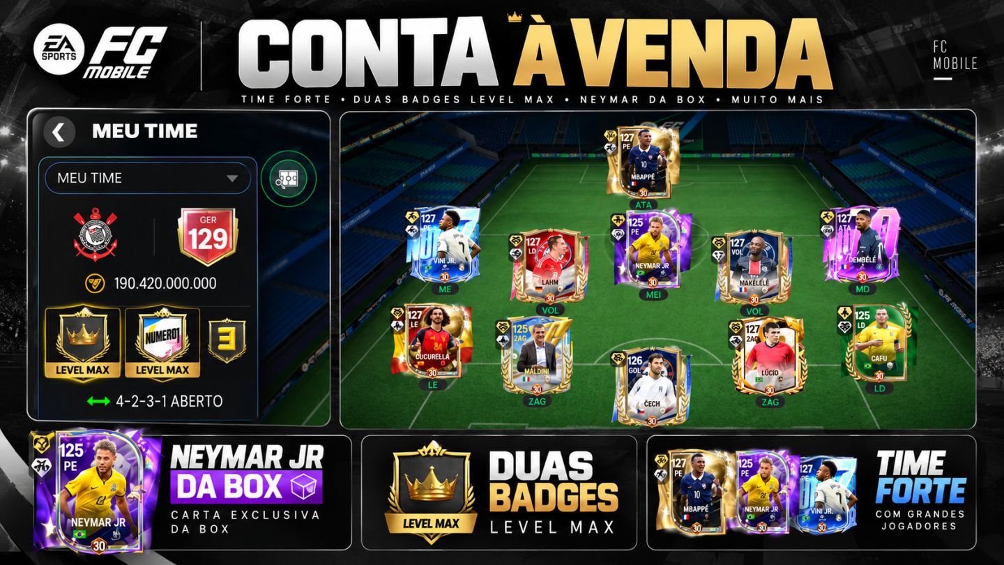 CONTA FC MOBILE | GER 129 | 2 BADGES LEVEL MAX | NEYMAR DA BOX | ELENCO 127 OVR