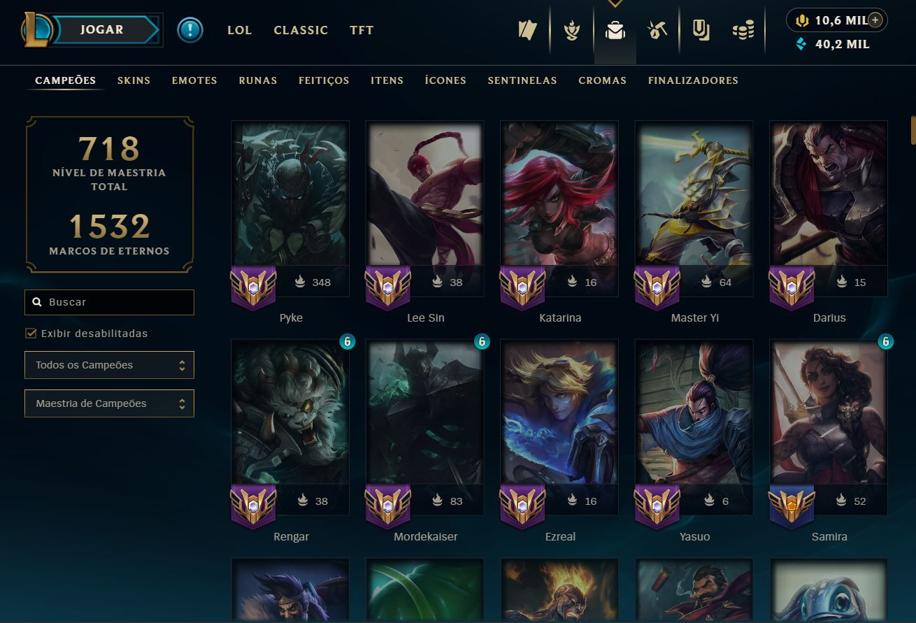Lvl 534 | 410 skins | 10,662 RP | 210 EM | Bordas e muito mais