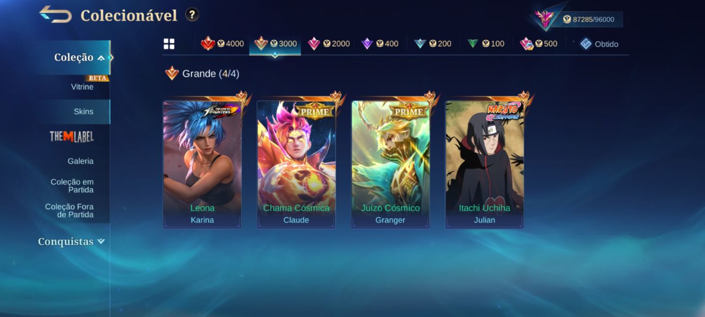 Conta mobile legends(aceito propostas) 314 skins, Itachi, Gaara etc