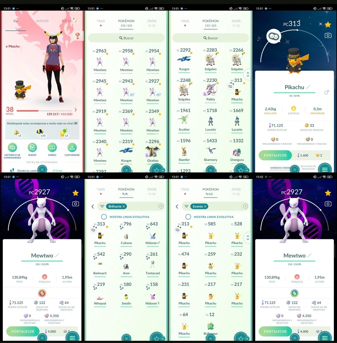 Pokémon GO Lv.38 | 10 Mewtwo | Pikachu Shiny Evento | 9 Shiny Q294
