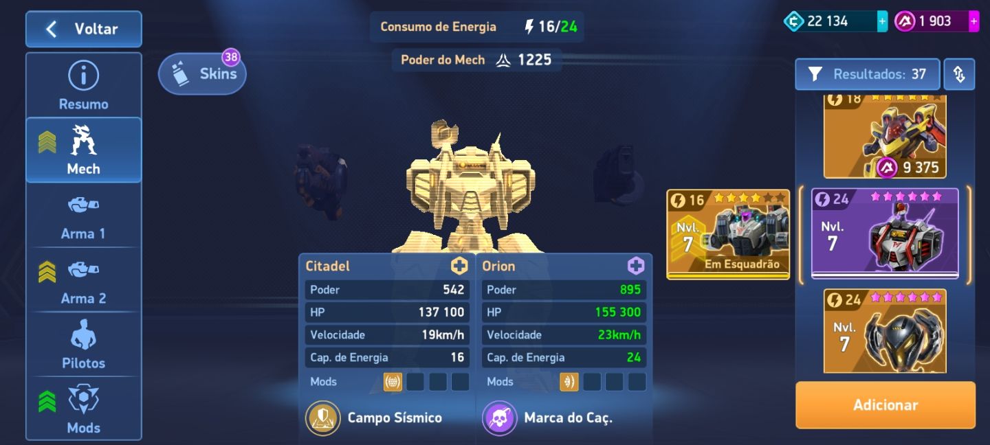 Conta Mech Arena com mais de 12000 de poder