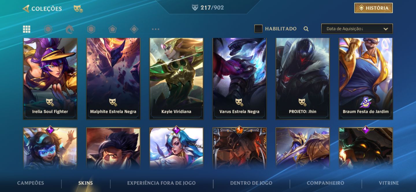 Conta de wr super rara e old com mais de 200 skins e todos os campeões