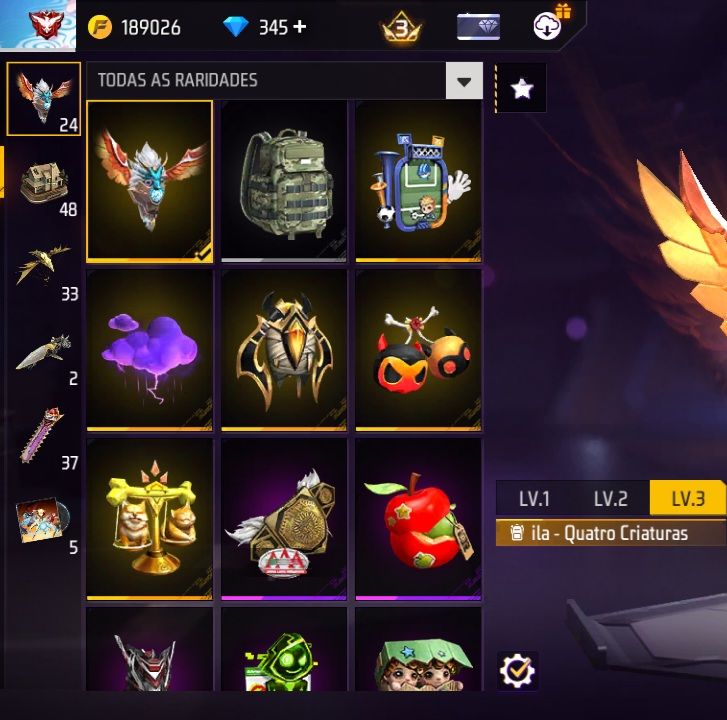Conta de Free fire + 345 dimas
