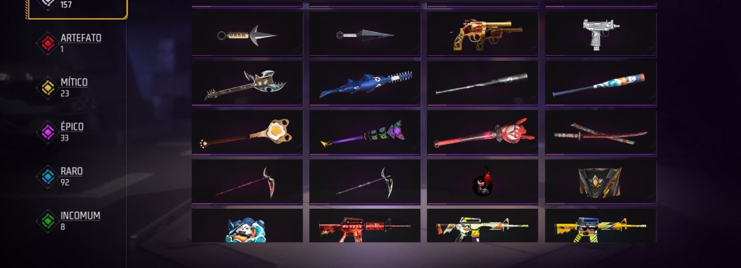 Conta Free Fire com os Conjuntos do Naruto Punho e Armas Evolutivas E muito Mai