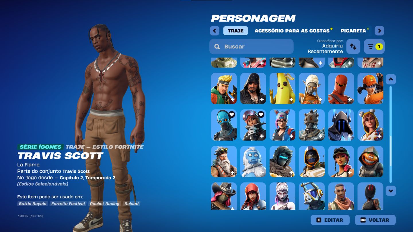 Conta FORTNITE com o TRAVIS SCOTT com os 2 Emotes Dele!