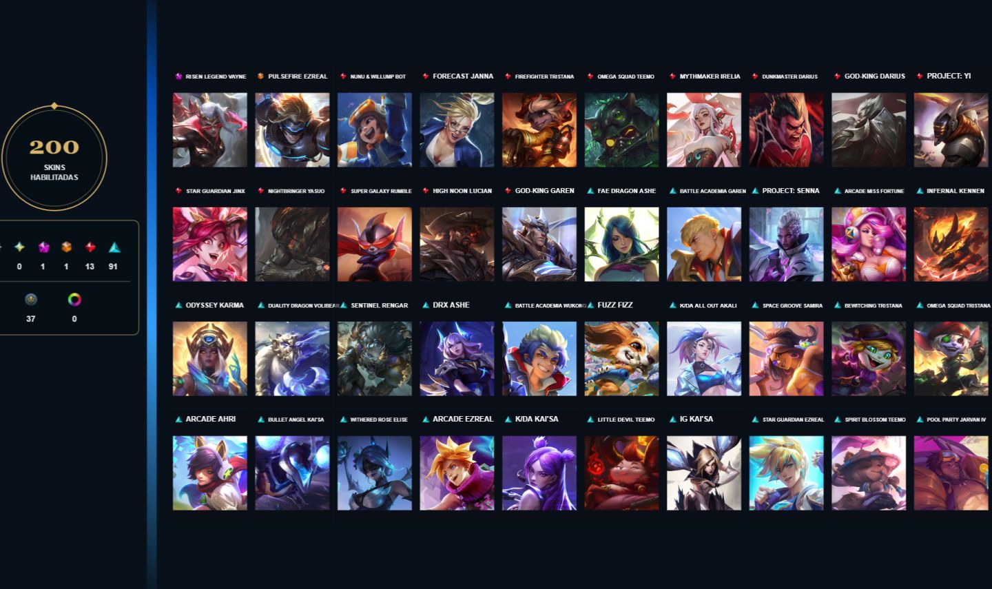200+ SKINS: 1 MITICA| 1 ULTIMATE| 13 LENDARIAS| 91 EPICAS E MT MAIS! (FA)
