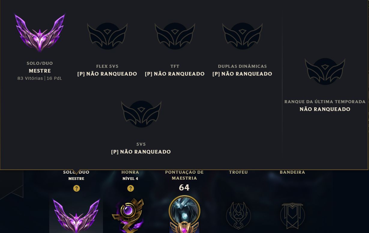 CONTA MESTRE LOL 62% WINRATE (SEM RANK ANTERIOR)