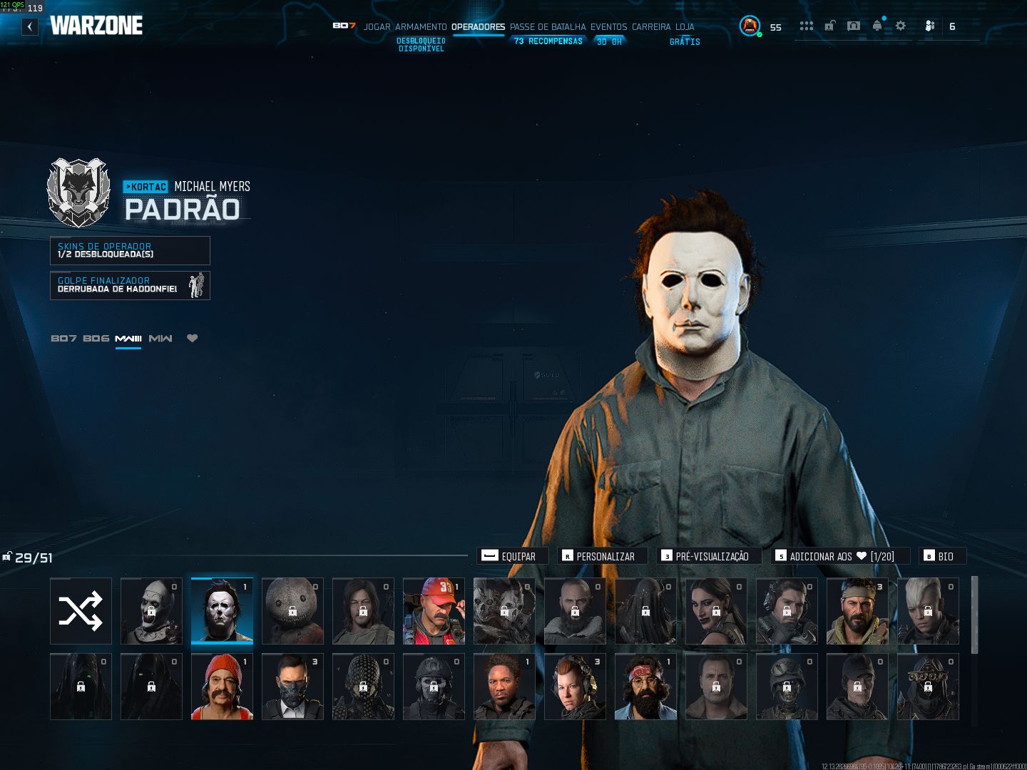 Conta warzone black noir,izzy,snoop dogg,cheech chong,iridas , michael myers