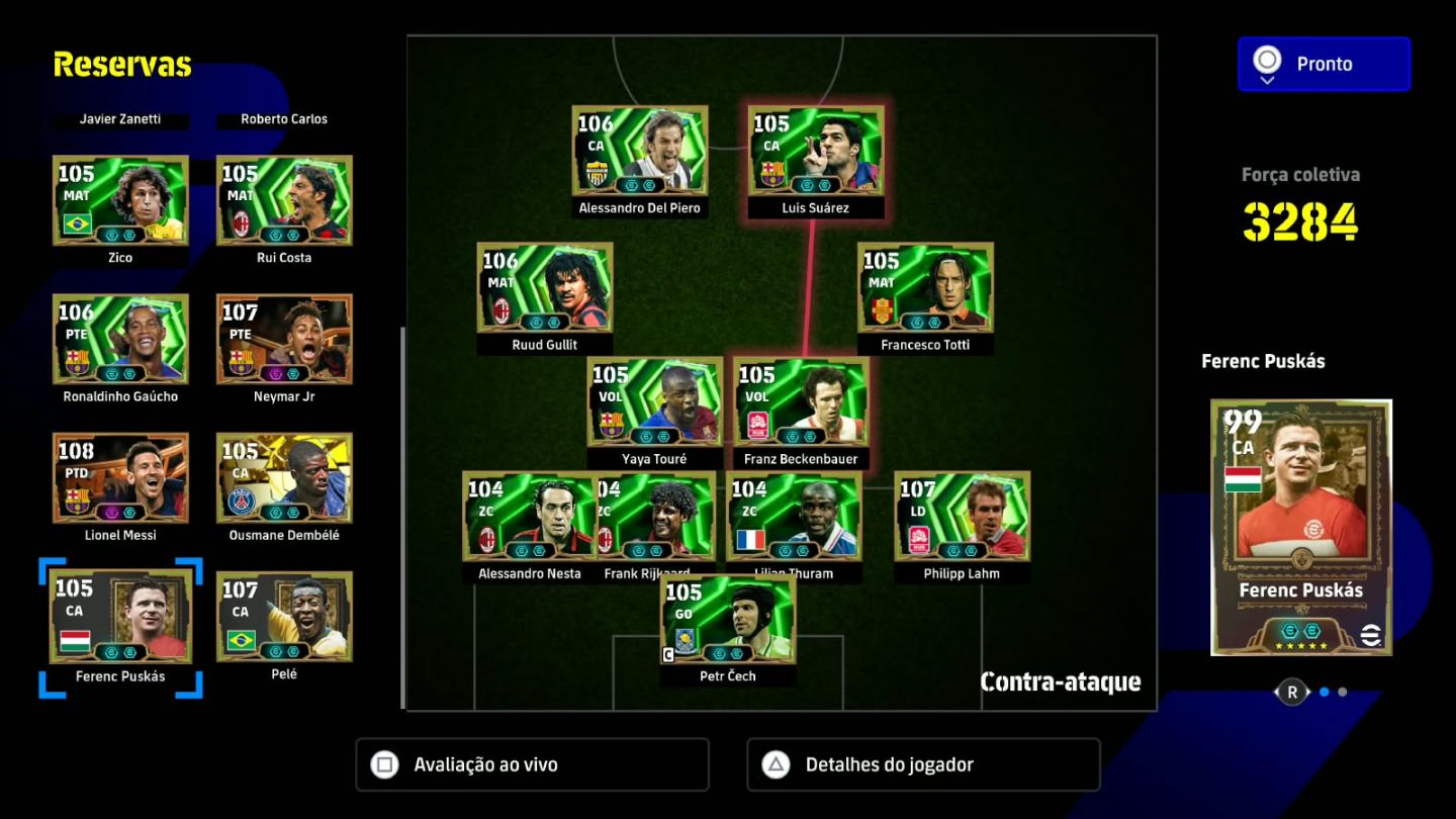 Conta eFootball ELENCO LENDÁRIO | Força 3284 | Messi 108 + Neymar 107 + Pelé