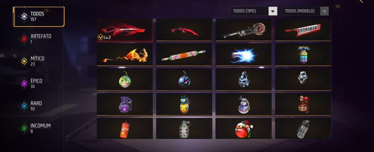 Conta Free Fire com os Conjuntos do Naruto Punho e Armas Evolutivas E muito Mai