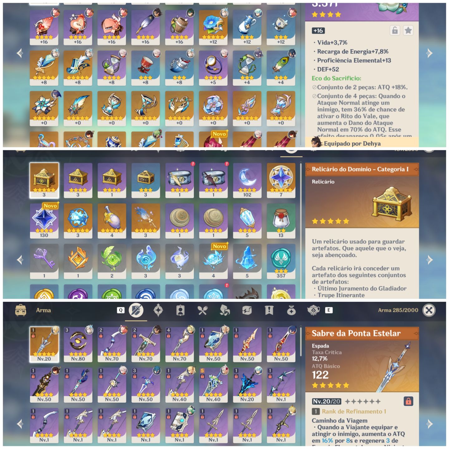 Conta ar 45, neuvilette,vesna,varessa,clorinde,xiao,kazuha,lauma + mochileiros