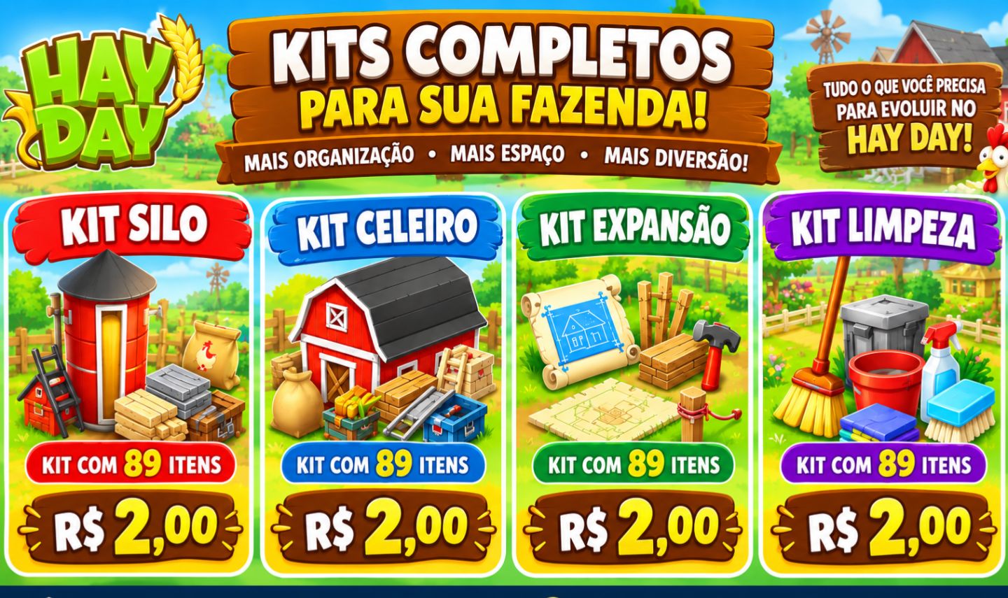 HAY DAY - KITS DE UPGRADE 89 ITENS - CELEIRO / SILO / EXPANSÃO