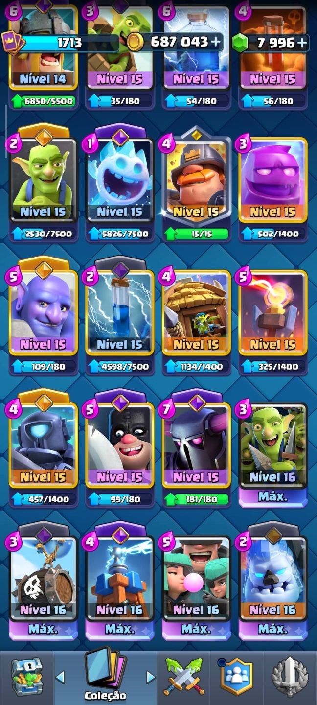 Conta de Clash royale de 9 anos super gemada com vários cartas level 16