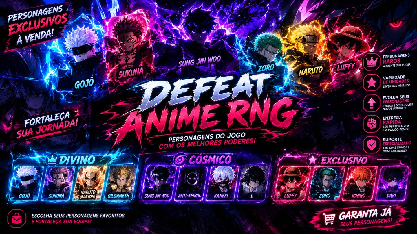 DERROTE UM RNG DE ANIME ROBLOX | PERSONAGENS RAROS, DIVINOS E CÓSMICOS!