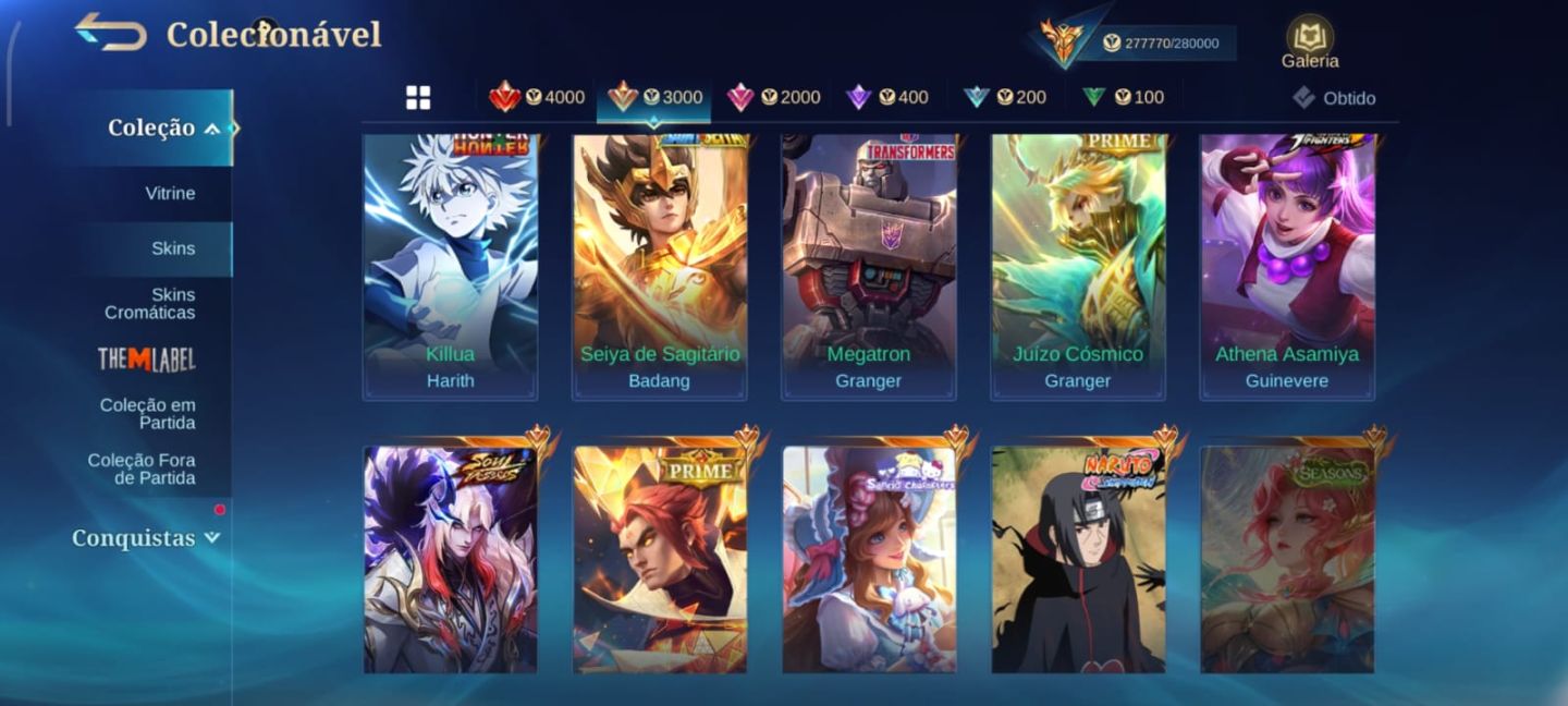 CONTA GOD TIER MLBB QUASE COLECIONADOR SKINS RARAS + ELO IMORTAL WR 70