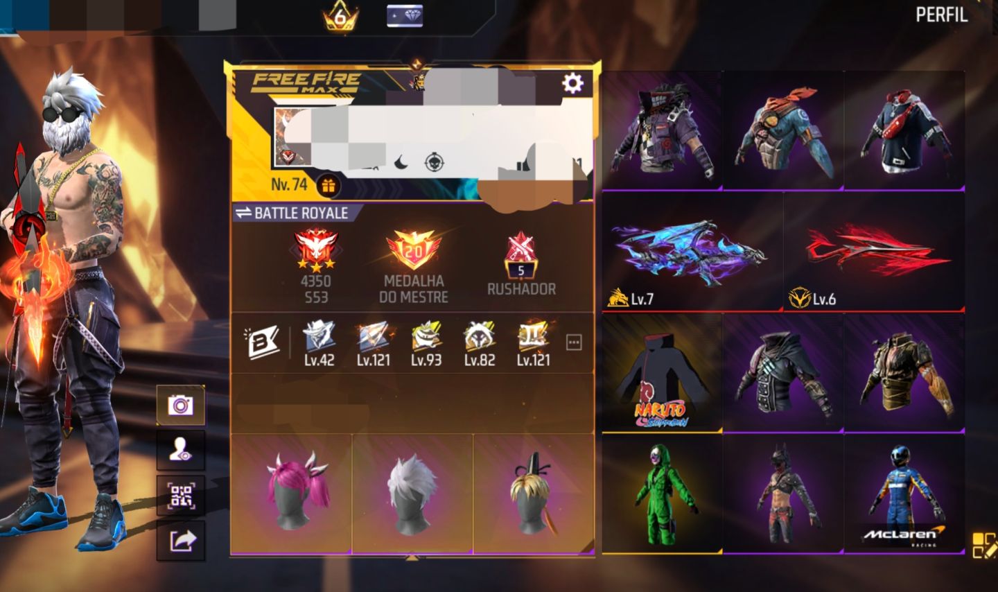 Conta free fire skin sombra boral, skins armas evolutivas