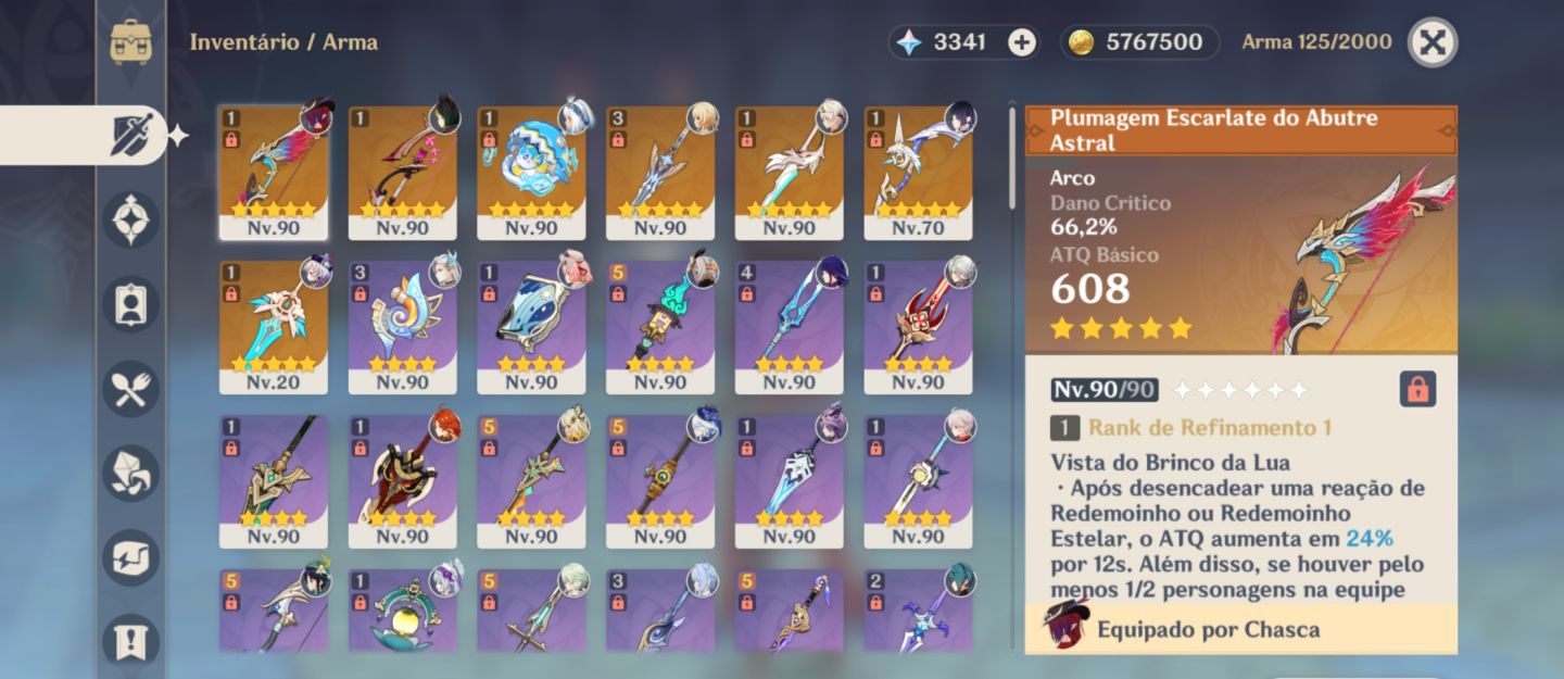 (Negocio) Conta genshin no garantido + 19 personagens + algumas armas 5 estrelas