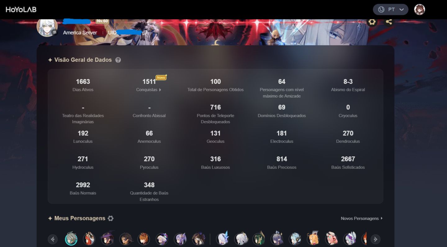 Conta Genshin Impact AR 60, com mais de +40 5 estrelas & 32 armas 5 estrelas.