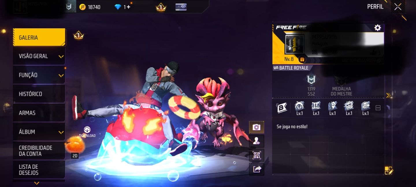 Conta de Free fire com Angeli branca e emoji infinito