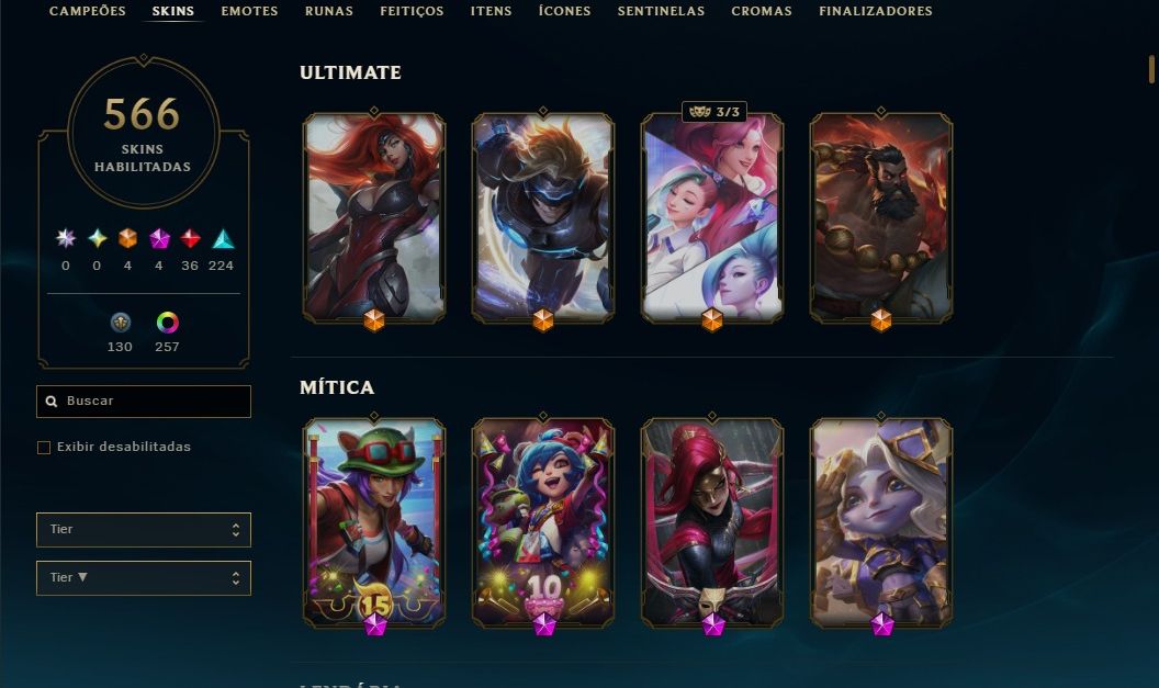 Lvl 1064/566 skins/Todos os dados/ main adc