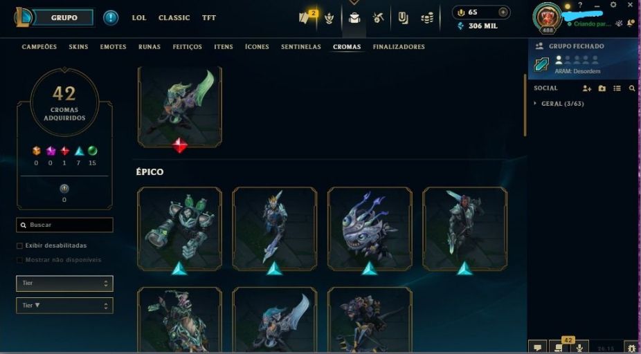 Conta League of Legends | 210 Skins | 326 Ícones | 218 Emotes | 358K Essências