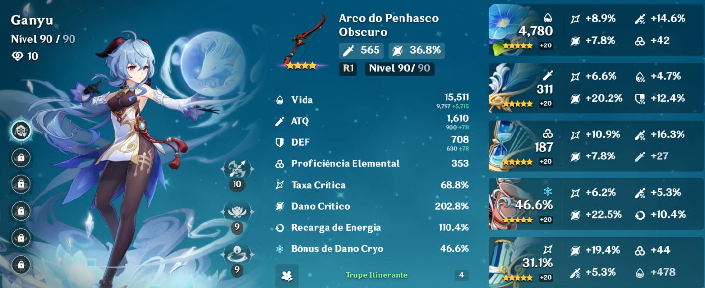 |Genshin AR60| 21K Gemas + 57 Personagens 5 + 16 Armas 5 Kinich top 2% Ganyu 3%