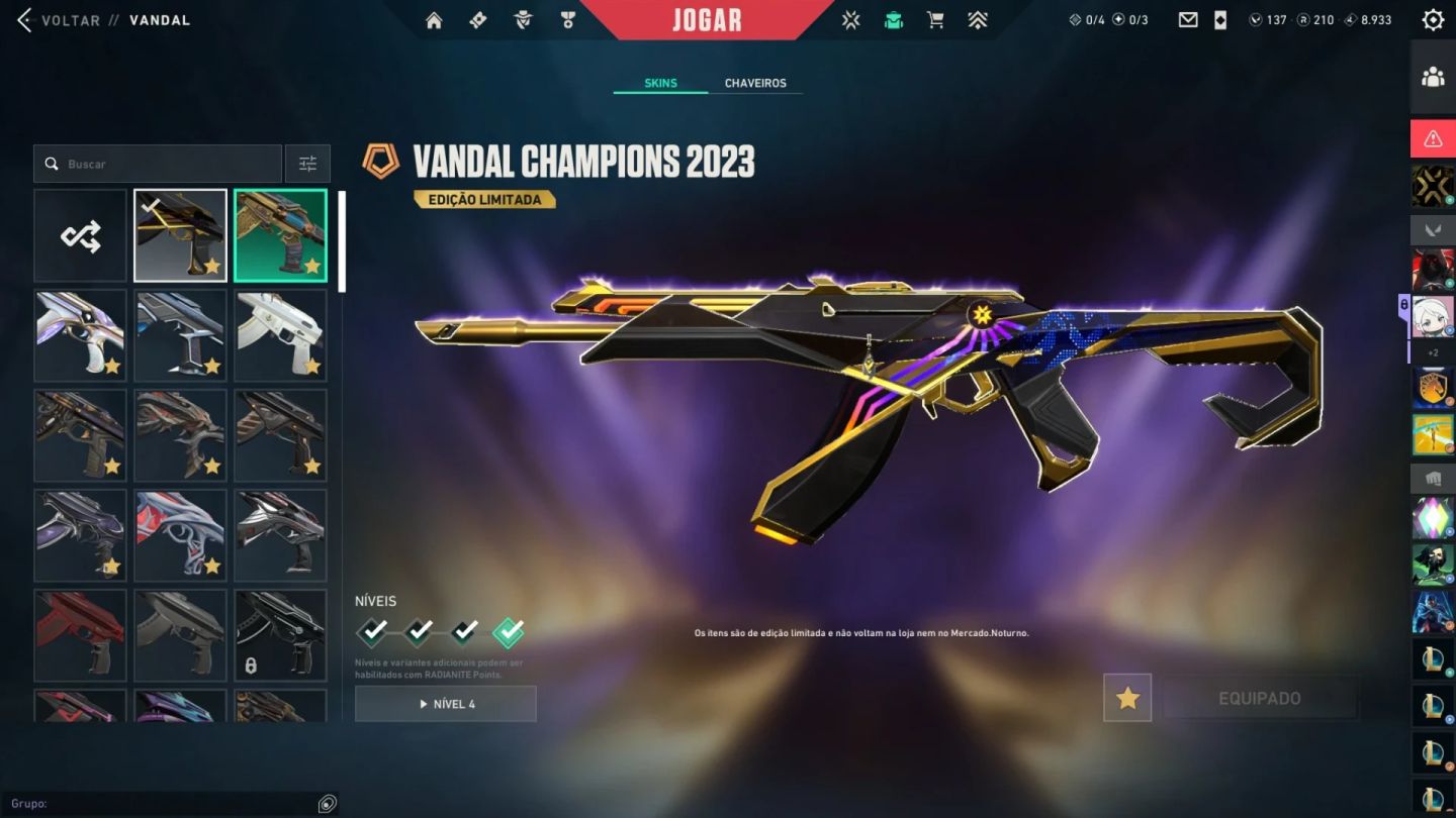 Conta Radiante Ato 25a6 com Pacote Champions 2023/Vandal Arcane/+100 Skins Raras