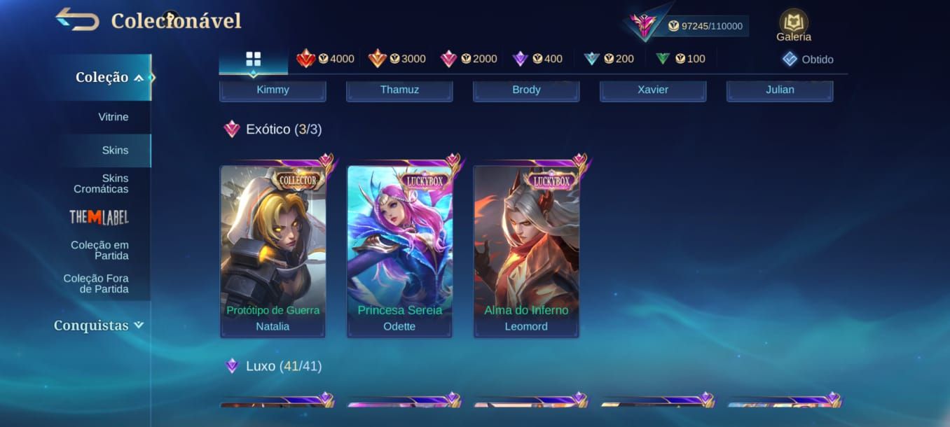 VALOR A NEGOCIAR Conta MLBB Todos os Heróis e várias skins.