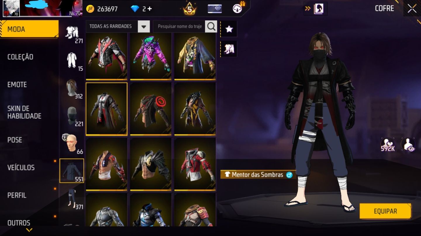 Conta de Free fire Gemada Rara com ump Roxa e XM8 ROXA