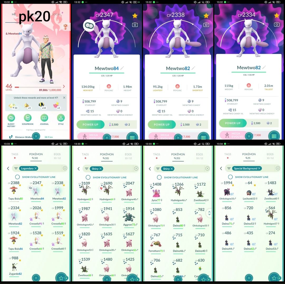 Conta Pokémon GO | Shiny | Lendários | Mewtwo | Lv20/30/40/50/60 | Z2