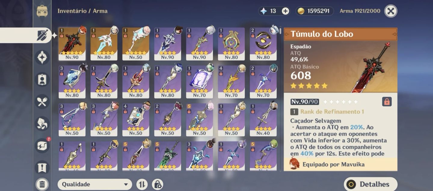 GENSHIN IMPACT AR 58 | COLUMBINA C1 + MAVUIKA C1 | 67 PERSONAGENS | 5 ARMAS