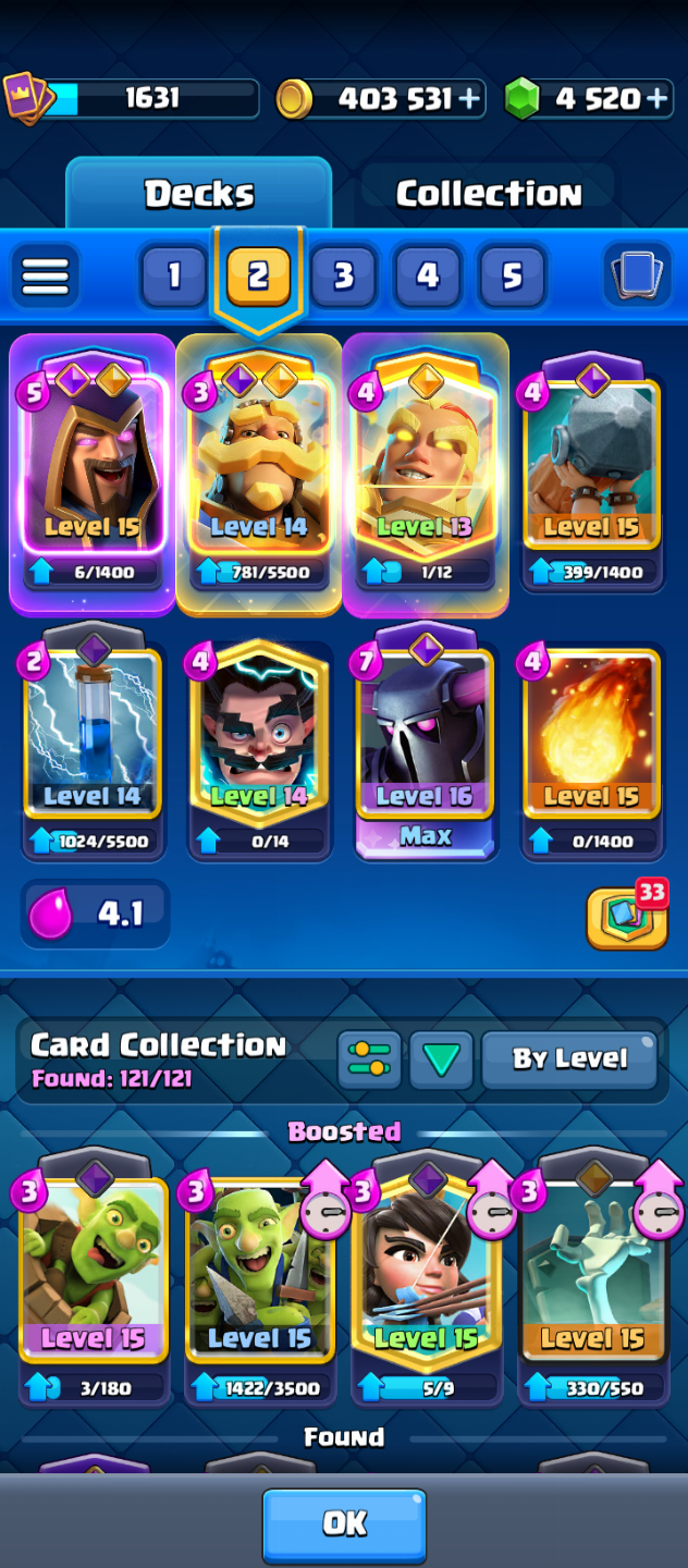 Clash Royale - Torre Lvl 15 | 121/121 Cartas + Heróis