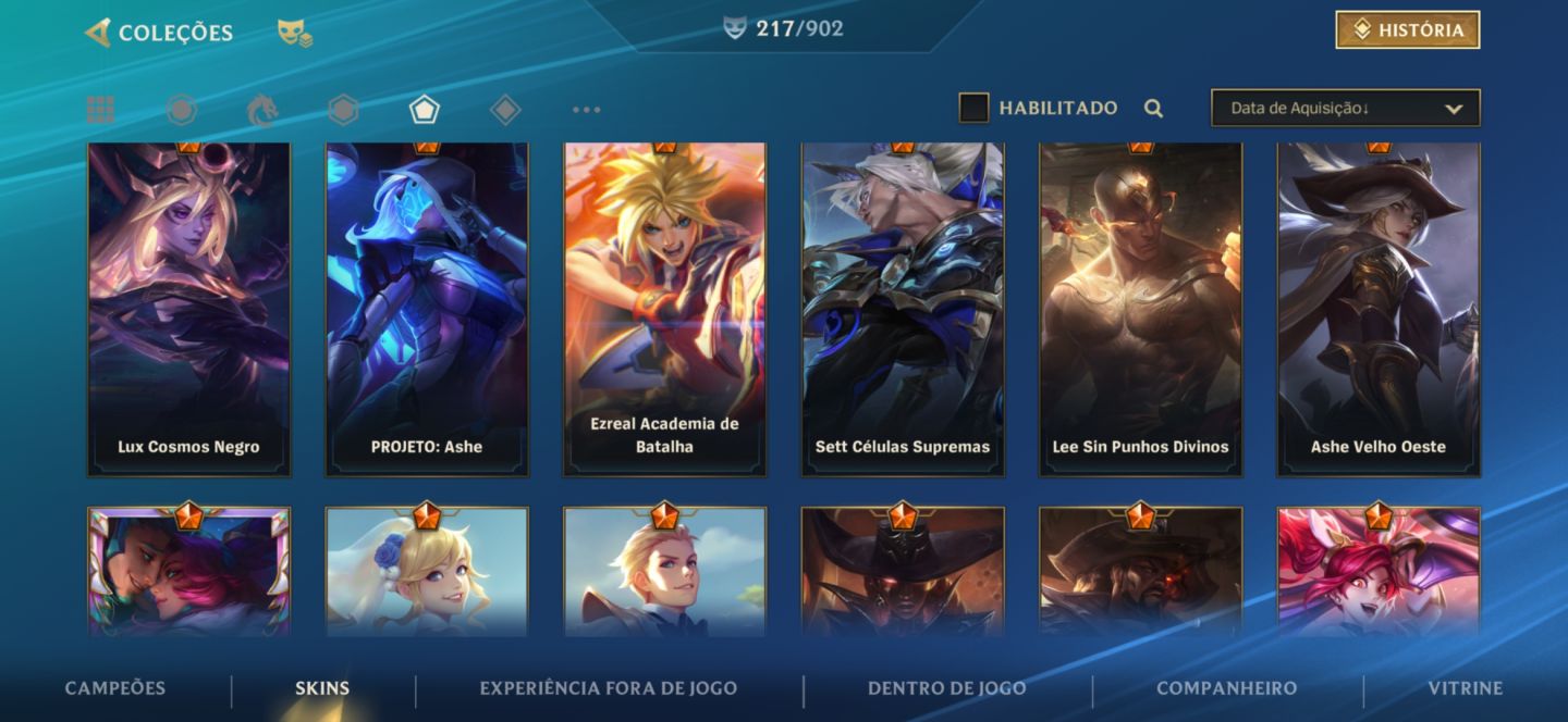 Conta de wr super rara e old com mais de 200 skins e todos os campeões