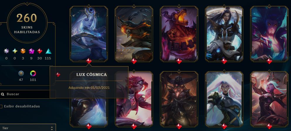 Conta LoL | LEVEL 617 | 260 skins | Elo Gold 3