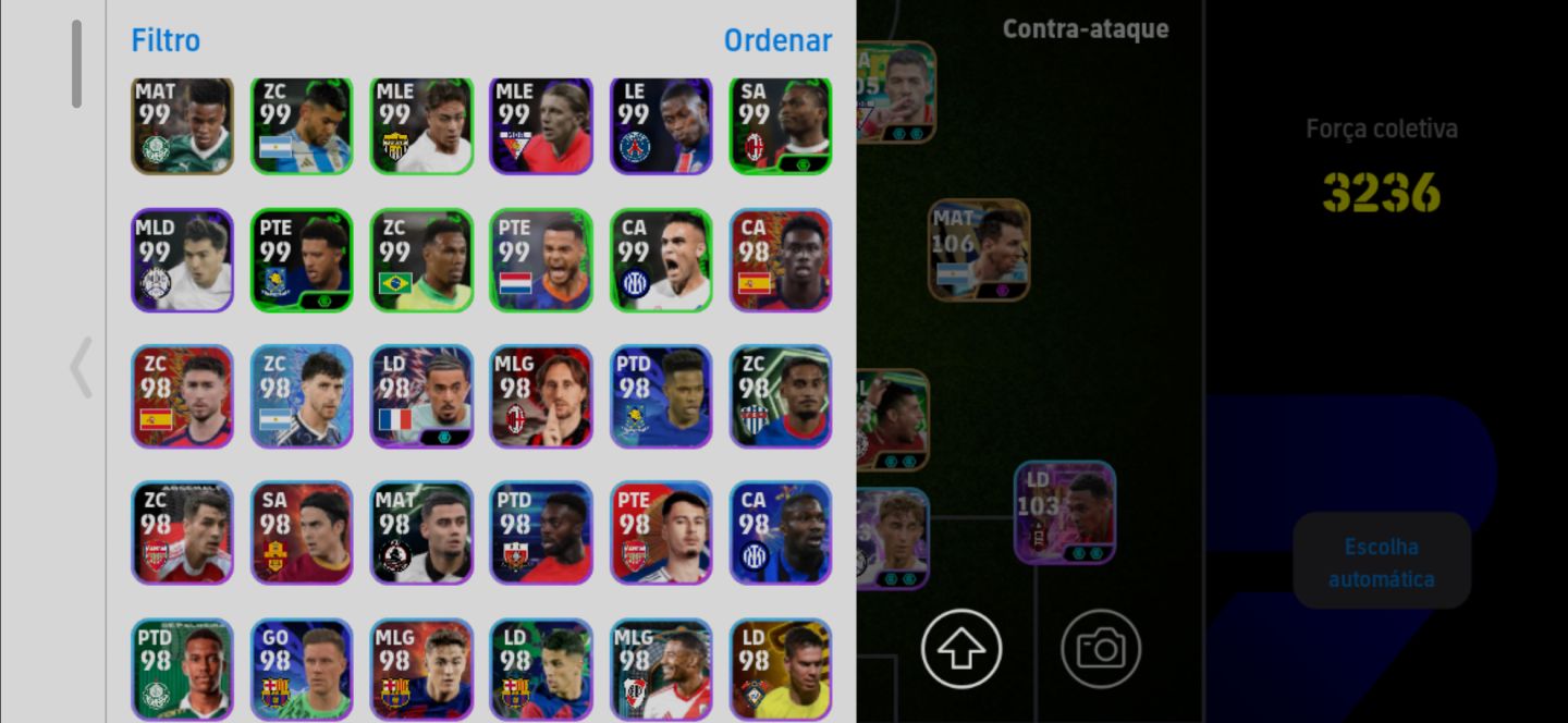Conta Meta de Efootball Mobile com Messi 2021, Suarez, Cavani, Rivaldo e Mathaus