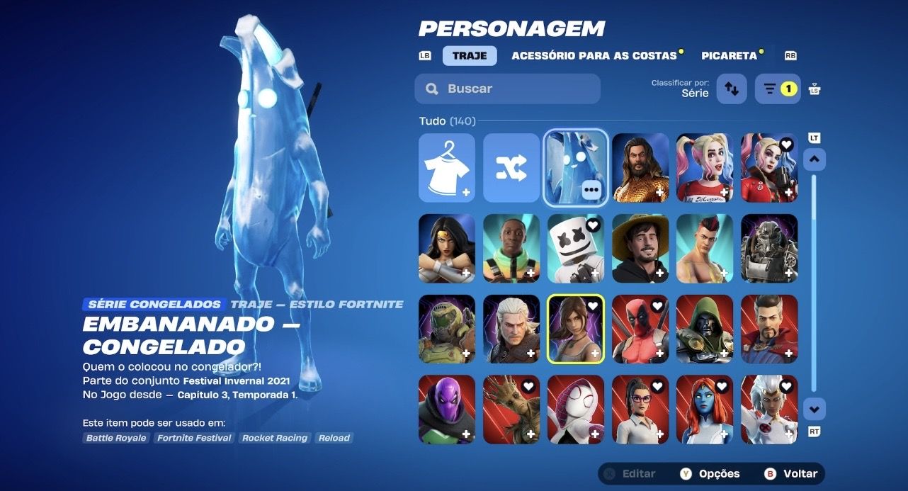 Conta de fortnite com diversas skins e itens icônicos