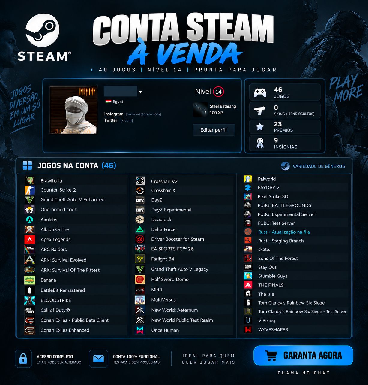 Conta Steam Nível 14 | 23 Jogos