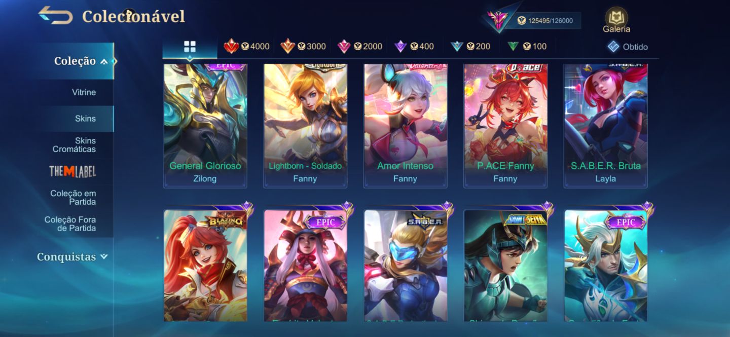 Conta MLBB | 326 Skins, Freya Lenda + Collabs (JJK, AOT, Naruto, HxH)