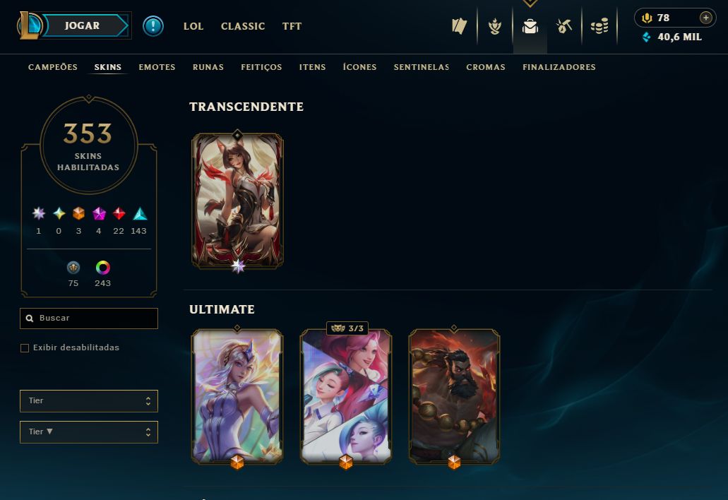 CONTA RARA DE 2014 FULL CAMPEÕES E SKIN AHRI FAKER,MONO RIVEN JHIN,DRAVEN 1 MI